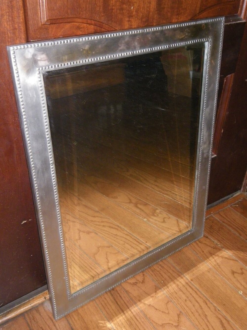 Vintage Large Metal Framed Mirror Brushed Nickle Finish Made in India 25” x 20”